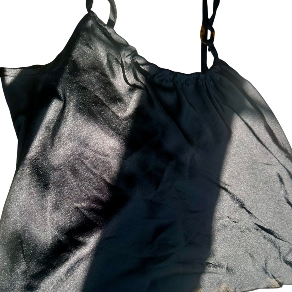 Blu Pepper Black Satin Cami Medium Tortoise Strap Flowy Tank Y2K Minimalist